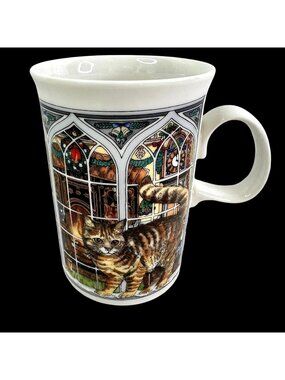 Dunoon Christmas Cat Coffee Tea Mug 8 Oz Scotland Fine Bone China Stained Glass